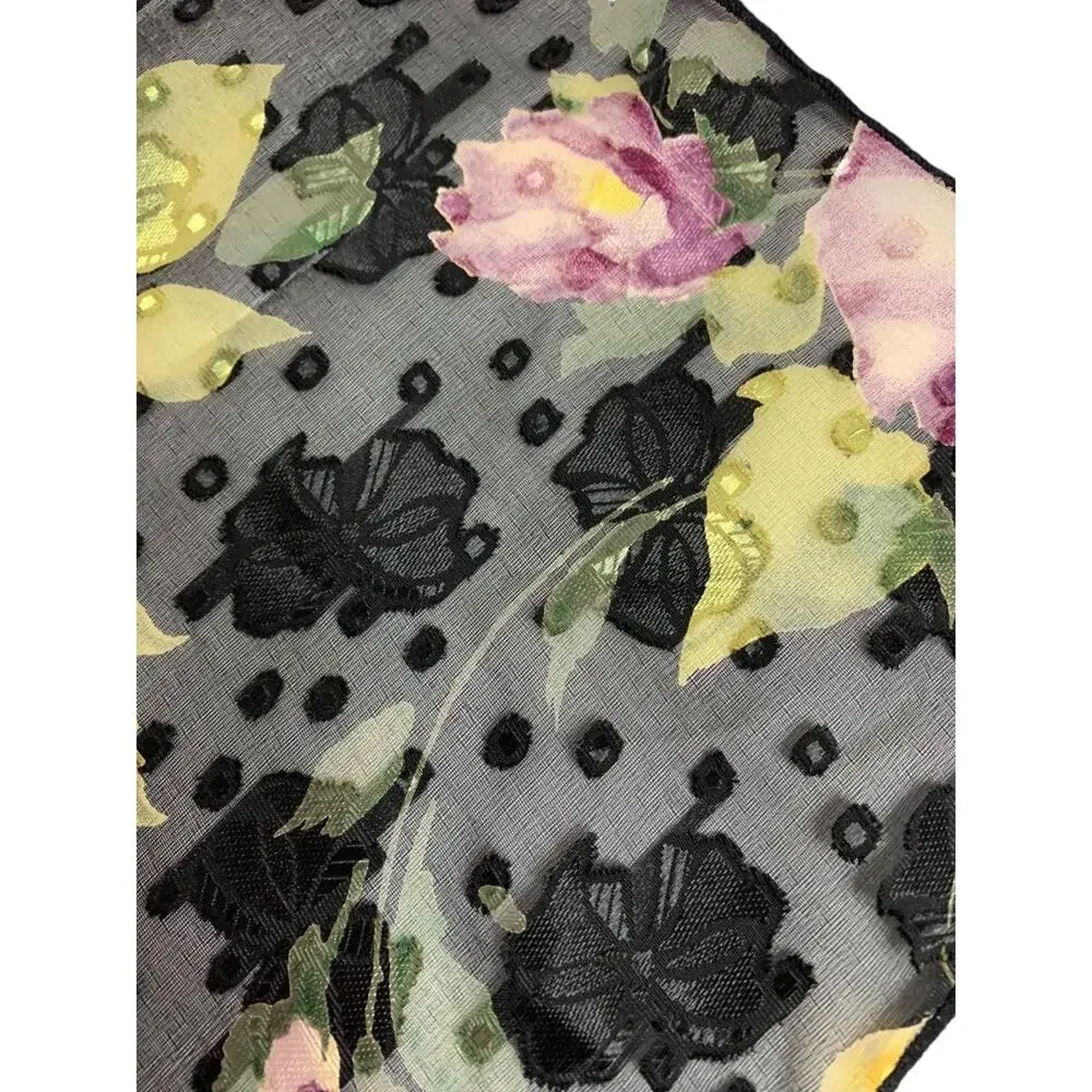 Vintage Floral Womens 19 Inch Square Scarf Textured Siky‎ Sheer